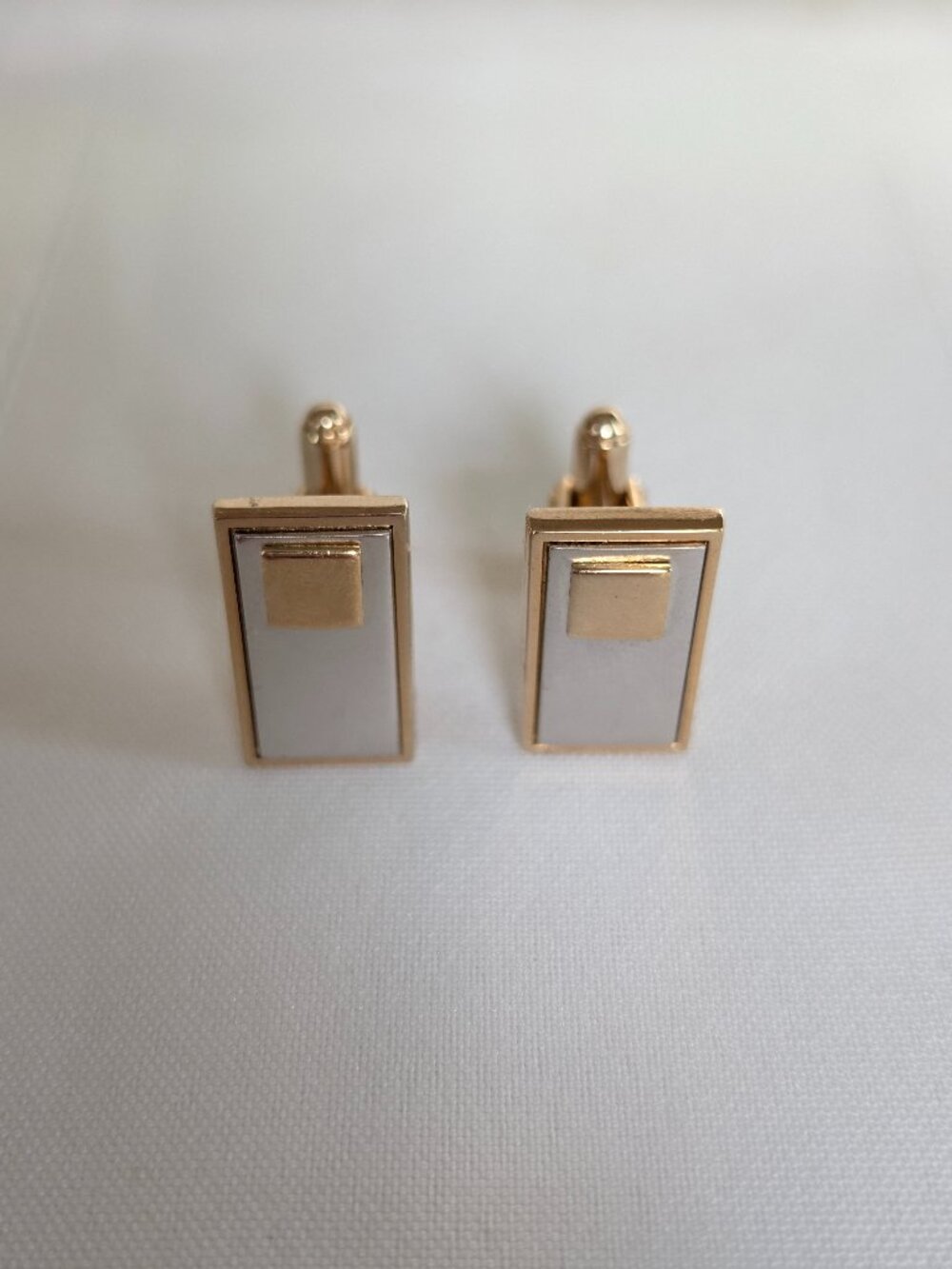 Vintage Artisan Brand Two-Toned Midcentury Geometric Cuff Links
